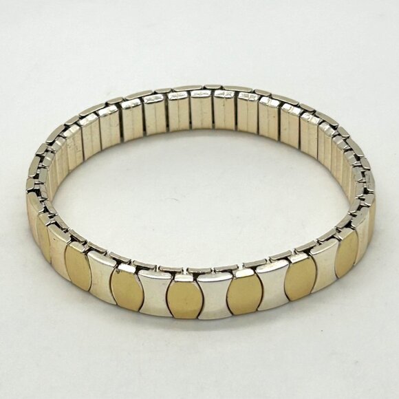 Vintage Two-Tone Gold & Silver Finish Expansion Stretch Link Bracelet - Picture 1 of 15